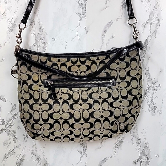 Vintage Authentic Coach Luxury Canvas Shoulder/ Crossbody Purse/Bag Black/Grey - Picture 4 of 16